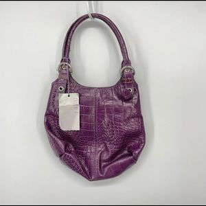 Cecconi Piero Purse Purple Leather Crocodile Embossed Handbag Italy New Tags